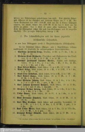 2. Die Lehrerkollegien und die ihnen zugeteilte wöchentliche Lehrarbeit