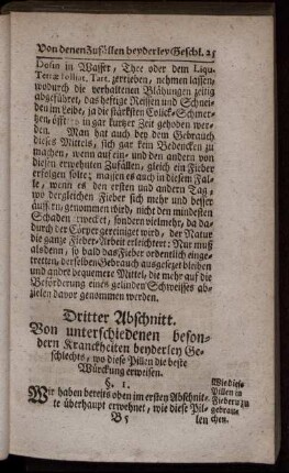 Dritter Abschnitt. Von unterschiedenen besondern Kranckheiten beyderley Geschlechts, wo diese Pillen die beste Würckung erweisen.