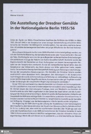 Die Ausstellung der Dresdner Gemälde in der Nationalgalerie Berlin 1955/56