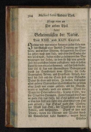 Fängt nun an Der andere Theil derer Geheimnüssen der Natur.