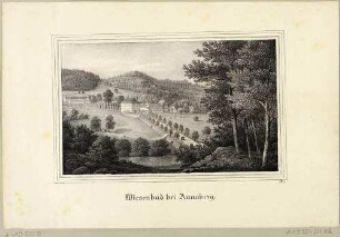 Das Wiesenbad (Thermalbad-Wiesenbad) bei Annaberg-Buchholz in Sachsen, 1857 erbaut, aus der Zeitschrift Saxonia um 1837