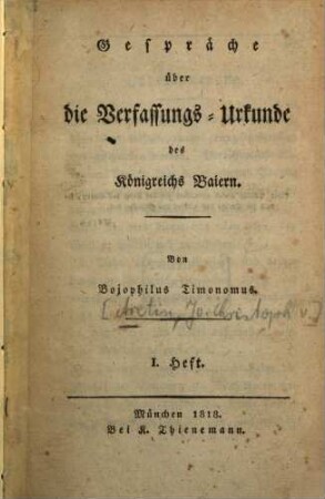 Gespräche über die Verfassungs-Urkunde des Königreichs Baiern, 1