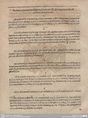 Errata in prioribus septem libris omissa, & imprimenda, & postea eis addenda.