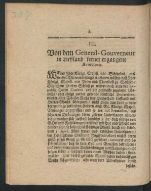 III. Von dem General-Gouverneur in Lieffland ferner ergangene Avocatoria.