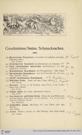 Geschnittene Steine. Schmucksachen (Nr. 348 - 390)