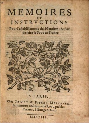 Mémoires et instructions pour l'etablissement de Meuriers