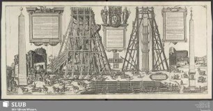 Sixto V. Pont. Opt. Max. qui represente les machines pour lever les Obelisques, ce sont 3 feullles collées en une