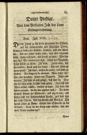 Dritte Predigt. Von dem Verhalten Jesu bey seiner Gefangennehmung.