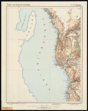 C1 : Udjidji, Ujiji, Tansania, 1: 300 000, Lithographie, 1906 : C1 : Udjidji / Bearbeitet von P. Sprigade u. M. Moisel. Gezeichnet v. W. Rux. - Abgeschlossen 1. Oct. 1906. - 1:300 000. - Berlin : Reimer , 1906. - 1 Kt. : mehrfarb. Lithogr. ; 44 x 56 cm