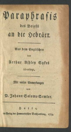 Paraphrasis des Briefs an die Hebräer