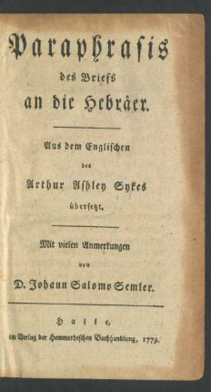 Paraphrasis des Briefs an die Hebräer