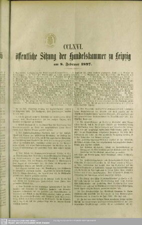 CCLXVI. öffentliche Sitzung der Handelskammer zu Leipzig am 8. Februar 1897
