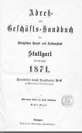 1871: Stuttgarter Adressbücher, 1871