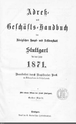 1871: Stuttgarter Adressbücher, 1871