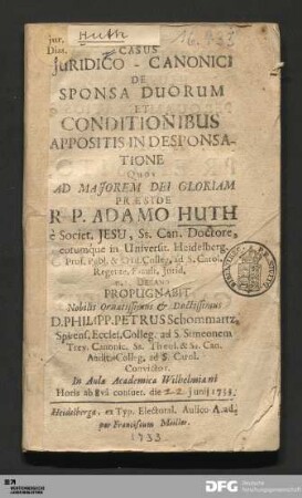 Casus Juridico-Canonici De Sponsa Duorum Et Conditionibus Appositis in Desponsatione