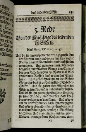 5. Rede Von der Nachfolge des leidenden Jesu.