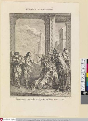 [Illustration zu Texten von Voltaire - Eine Szene aus der Tragödie "Zulime"]