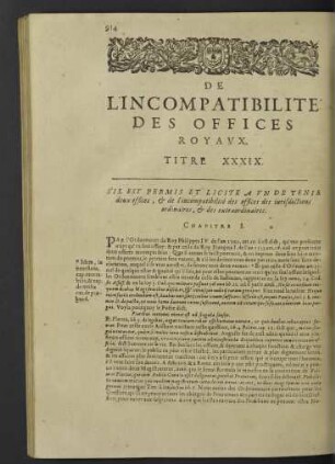 De l'incompatibilite des offices royaux. Titre XXXIX.