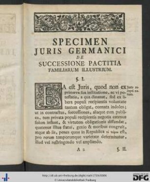 Specimen Juris Germanici De Successione Pactitia Familiarum Illustrium.