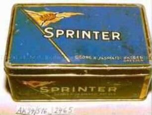 Blechdose für "100 CIGARETTES 'SPRINTER GOLD', GEORG A. JASMATZI Akt.GES.DRESDEN"
