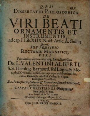 Diss. philos. de viri beati ornamentis et instrumentis