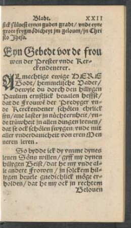 Eyn Gebedt vor de frouwen der Prester ...