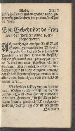 Eyn Gebedt vor de frouwen der Prester ...