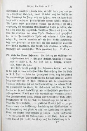 131-133 [Rezension] Lütgert, Wilhelm, Die Liebe im Neuen Testament