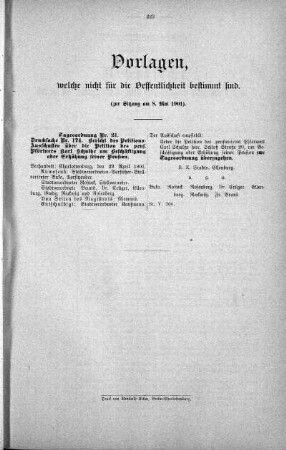 Vorlagen welche nicht für die Oeffentlichkeit bestimmt sind., 08. Mai 1901