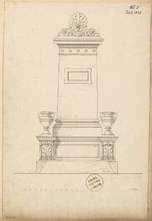 Grabdenkmal Monatskonkurrenz Juli 1875: Aufriss Vorderansicht; Maßstabsleiste