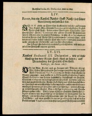 LIV. Revers, den ein Kayserl. Reichs-Hoff-Rath, bey seiner Annehmung außzustellen hat