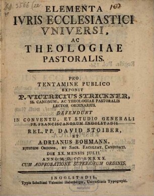 Elementa iuris ecclesiastici universi ac theologiae pastoralis