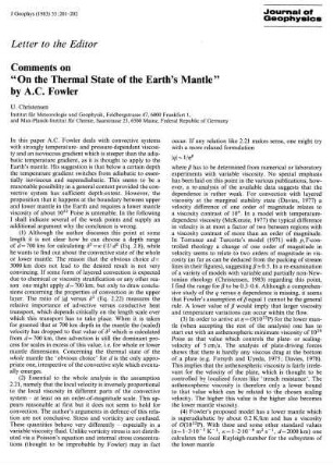 Comments on "On the thermal state of the earth's mantle" by A. C. Fowler