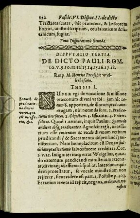 Disputatio Tertia. De Dicto Pauli Rom. [...]