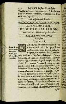 Disputatio Tertia. De Dicto Pauli Rom. [...]