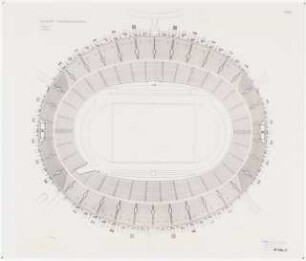 Stadion Oberwiesenfeld, München: Mappe »Wettbewerb Stadion München, Entwurf Professor Werner March«. Aufsicht auf Ober- und Unterring, ca. 1:660