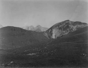 Berglandschaft : Blick über eine Wiese zu den Bergen.