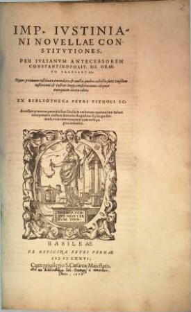 Imp. Ivstiniani Novellae Constitvtiones