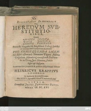Dissertatio Inauguralis De Heredum Substitutionibus