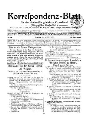 34. Hauptversammlung des Schlesischen Philologen-Vereins zu Neisse