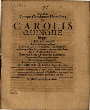 Corona Carolorum haereditas de Carolis quinque impp. ex historicis probatiss.