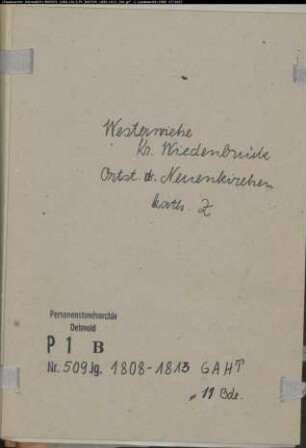 Zivilstandsregister der katholischen Gemeinde Westerwiehe, Kreis Wiedenbrück (GAHT 1808-1811, GHT 1812, GAHT 1813) (Gemeinde: Katholische Gemeinde Westerwiehe)