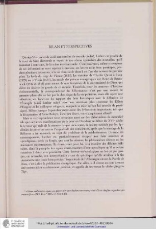 Bilan et perspectives