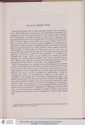 Bilan et perspectives