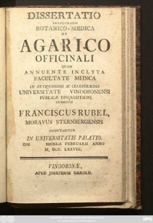 Dissertatio Inauguralis Botanico-Medica De Agarico Officinali
