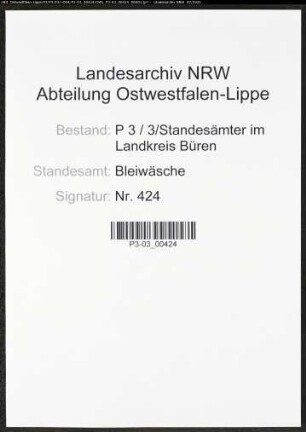 Heiratsregister Standesamt Bleiwäsche
