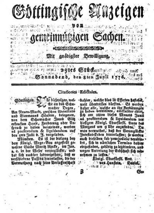 23tes Stück. Sonnabend, den 8ten Junii 1776.