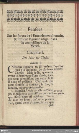 Chapitre I. Des Idées des Choses