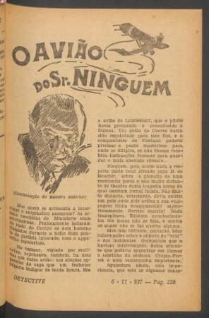O avião do Sr. Ninguem : (Continuação do numero anterior). [Grande Romance]. (Continúa no proximo numero)