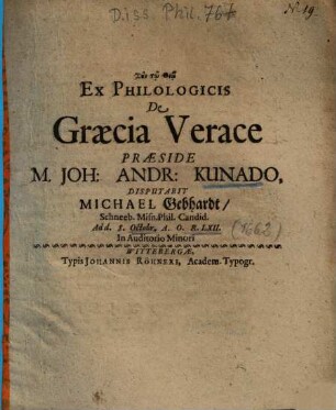 Ex Philologicis De Graecia Verace